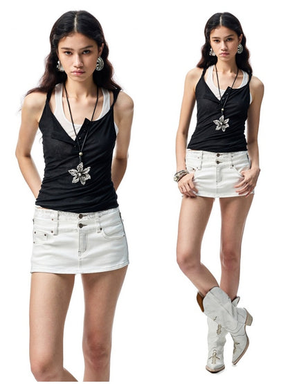 Double Layer Faux Two Piece Color Blocking Vest【s0000012898】