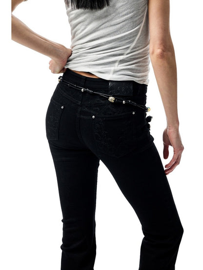 Embroidered Denim Skinny Flare Wash Low Rise Pants【s0000012899】