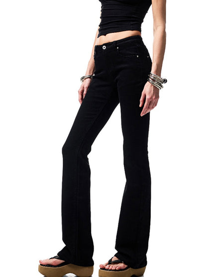 Embroidered Denim Skinny Flare Wash Low Rise Pants【s0000012899】