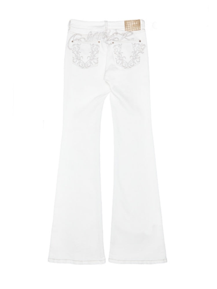 Embroidered Denim Skinny Flare Wash Low Rise Pants【s0000012899】