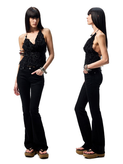 Embroidered Denim Skinny Flare Wash Low Rise Pants【s0000012899】