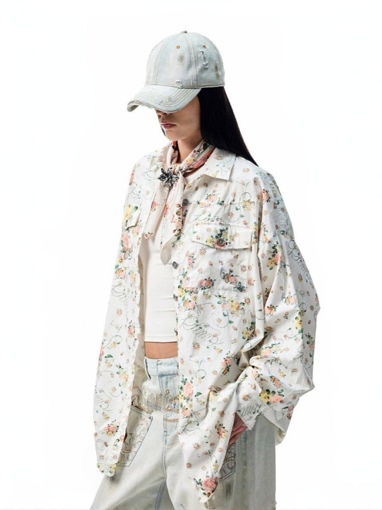 Vintage Floral Print Satin Square Scarf【s0000012889】