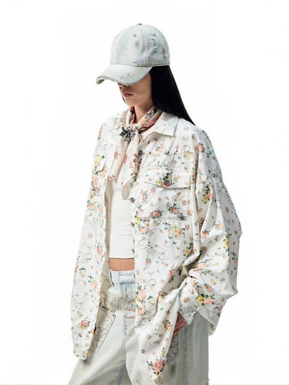 Vintage Floral Print Satin Square Scarf【s0000012889】