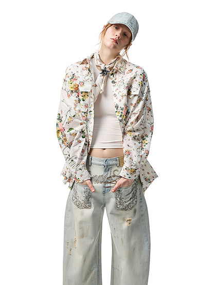 Vintage Floral Print Satin Square Scarf【s0000012889】