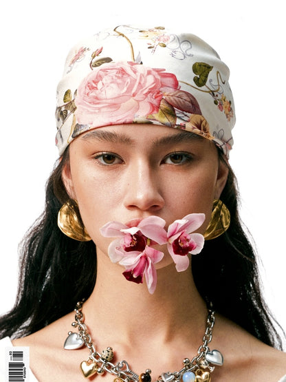 Vintage Floral Print Satin Square Scarf【s0000012889】