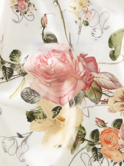 Vintage Floral Print Satin Square Scarf【s0000012889】