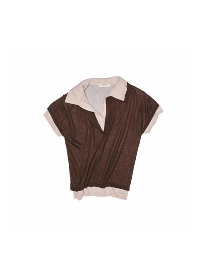 Color Blocking Faux Two Piece Knit Polo Shirt【s0000012900】