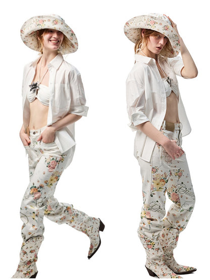 Middle Sleeve Loose Drop Shoulder Shirt/Bud Stripe Skirt【s0000012901】