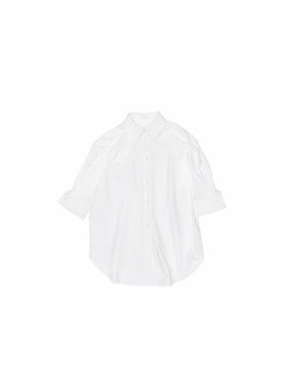 Middle Sleeve Loose Drop Shoulder Shirt/Bud Stripe Skirt【s0000012901】