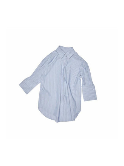 Middle Sleeve Loose Drop Shoulder Shirt/Bud Stripe Skirt【s0000012901】