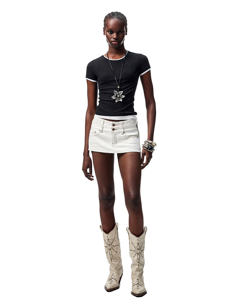 Double Waistband SideI Pull Detachable Denim Mini Pants【s0000012902】