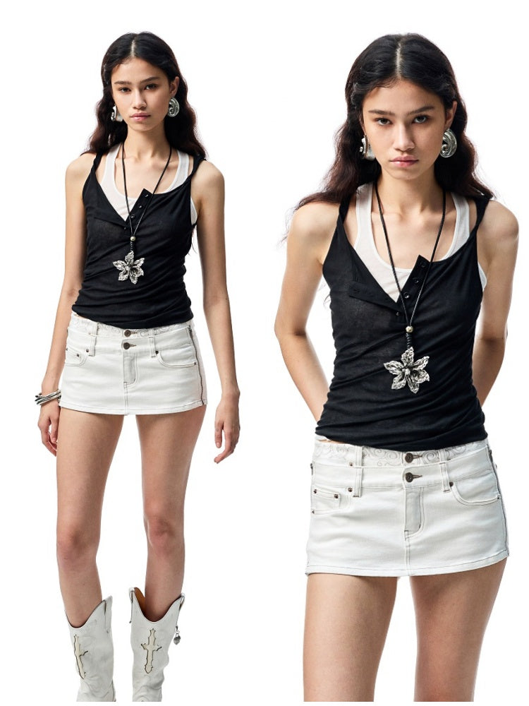 Double Waistband SideI Pull Detachable Denim Mini Pants【s0000012902】