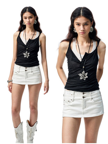 Double Waistband SideI Pull Detachable Denim Mini Pants【s0000012902】