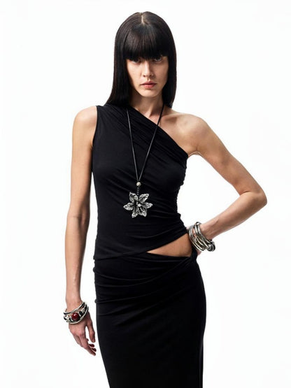 Metallic Flower Adjustable Long Necklace【s0000012904】