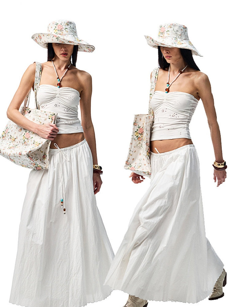 Cutout Jacquard Contrasting Beaded Strappy Knitted Halterneck Bandeau【s0000012905】