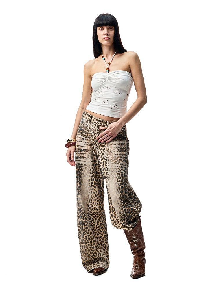 Cutout Jacquard Contrasting Beaded Strappy Knitted Halterneck Bandeau【s0000012905】