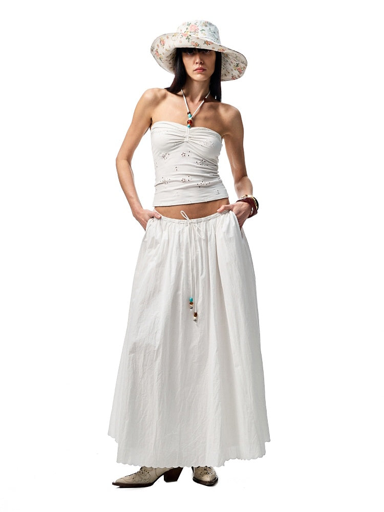 Cutout Jacquard Contrasting Beaded Strappy Knitted Halterneck Bandeau【s0000012905】