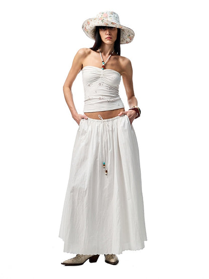 Cutout Jacquard Contrasting Beaded Strappy Knitted Halterneck Bandeau【s0000012905】