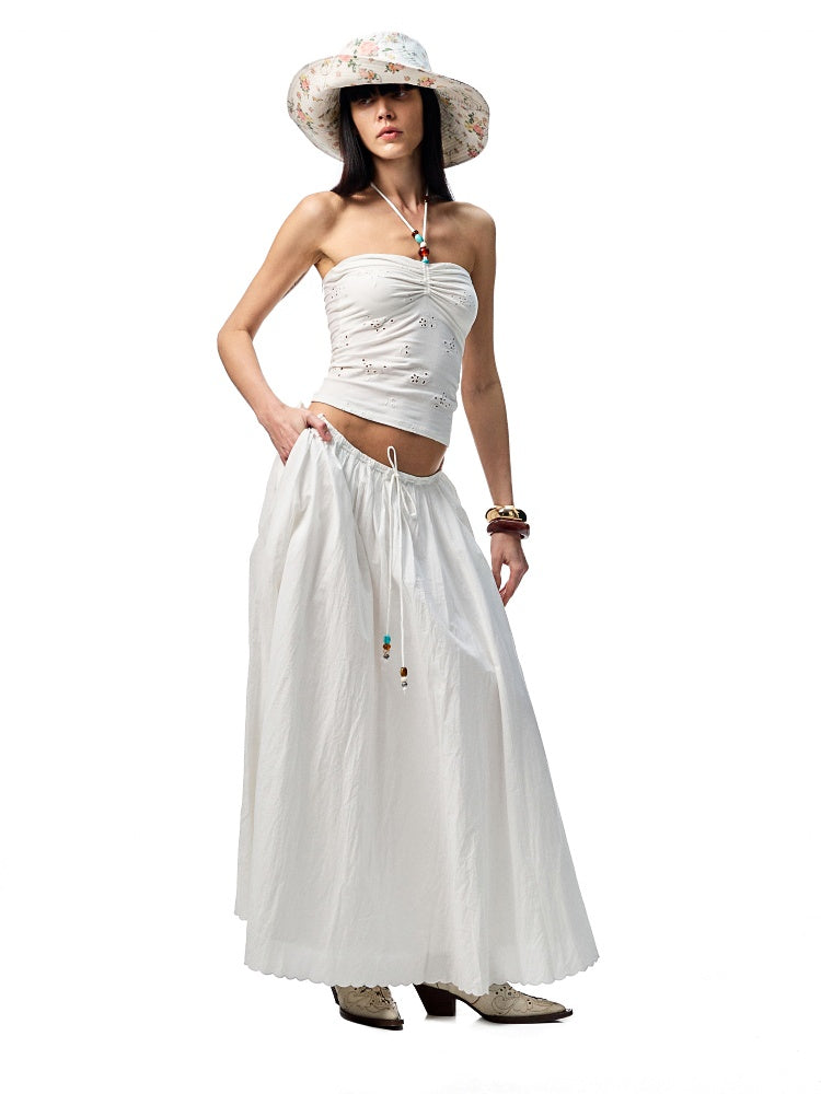 Cutout Jacquard Contrasting Beaded Strappy Knitted Halterneck Bandeau【s0000012905】