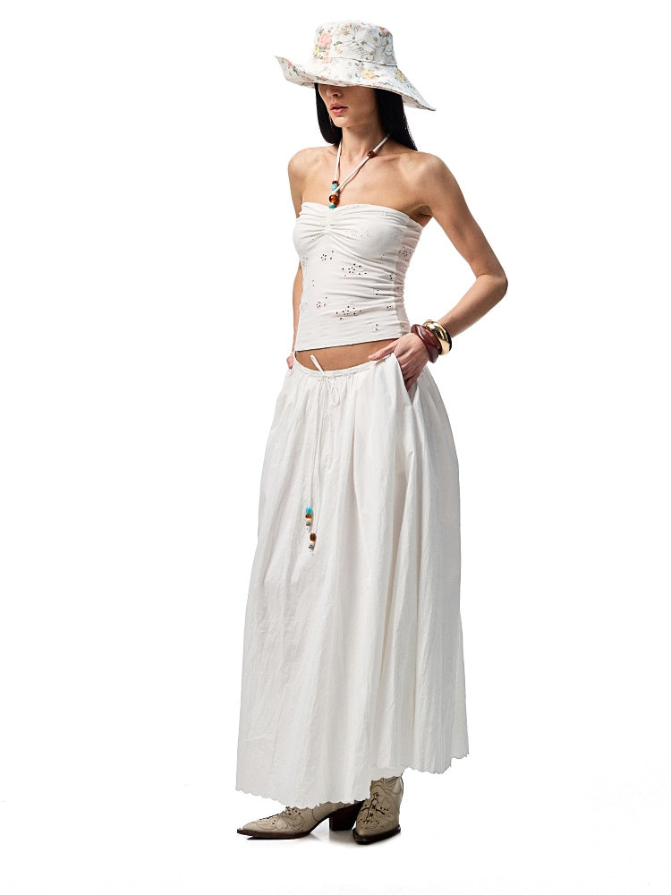 Cutout Jacquard Contrasting Beaded Strappy Knitted Halterneck Bandeau【s0000012905】