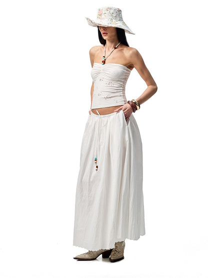 Cutout Jacquard Contrasting Beaded Strappy Knitted Halterneck Bandeau【s0000012905】
