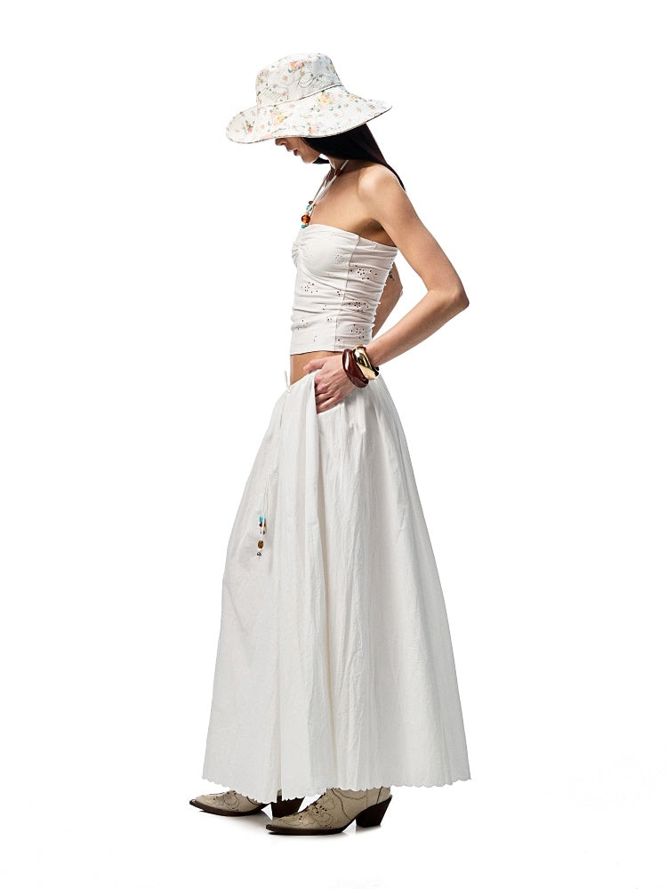 Cutout Jacquard Contrasting Beaded Strappy Knitted Halterneck Bandeau【s0000012905】