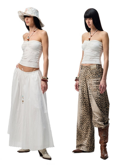 Cutout Jacquard Contrasting Beaded Strappy Knitted Halterneck Bandeau【s0000012905】
