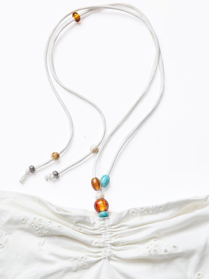 Cutout Jacquard Contrasting Beaded Strappy Knitted Halterneck Bandeau【s0000012905】