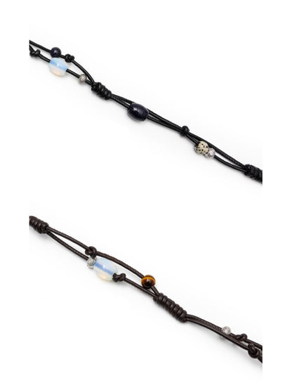 Metallic Flower Natural Stone Hand woven Leather Waist Chain【s0000012906】