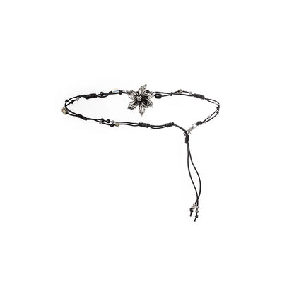 Metallic Flower Natural Stone Hand woven Leather Waist Chain【s0000012906】