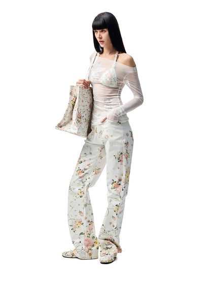 Floral Rhinestone Off Shoulder Cover Up Long Sleeve Tops【s0000012907】