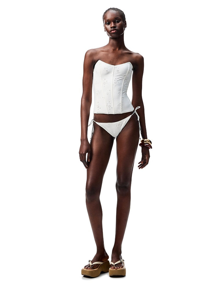 Jacquard Embroidered Fishbone Strapless Sexy Swimsuit【s0000012909】