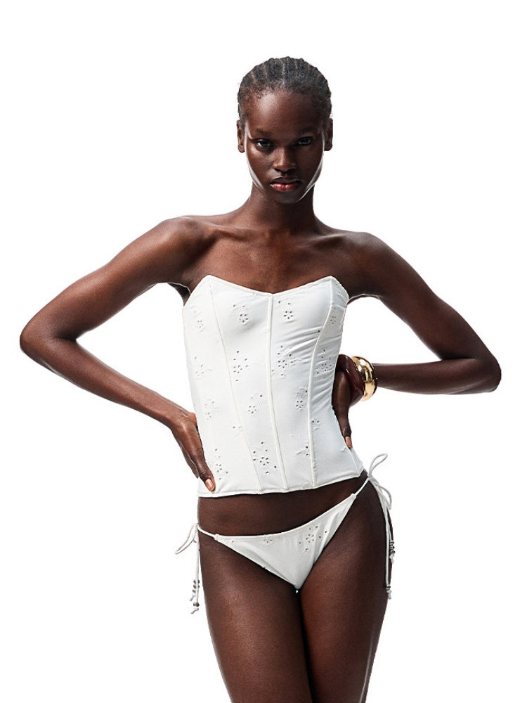 Jacquard Embroidered Fishbone Strapless Sexy Swimsuit【s0000012909】