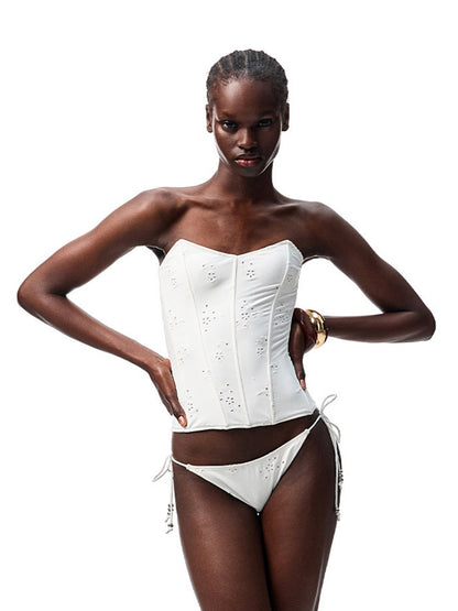 Jacquard Embroidered Fishbone Strapless Sexy Swimsuit【s0000012909】