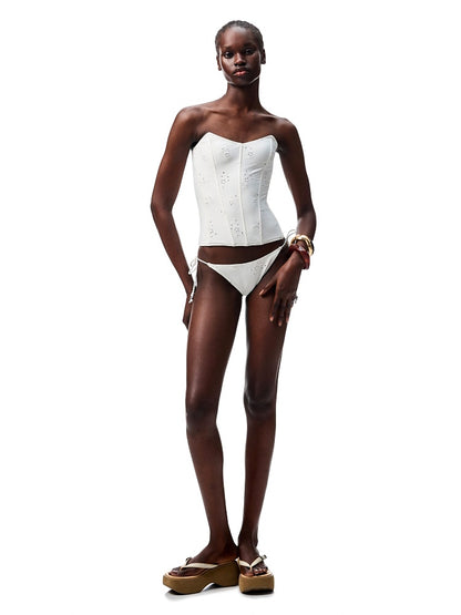 Jacquard Embroidered Fishbone Strapless Sexy Swimsuit【s0000012909】