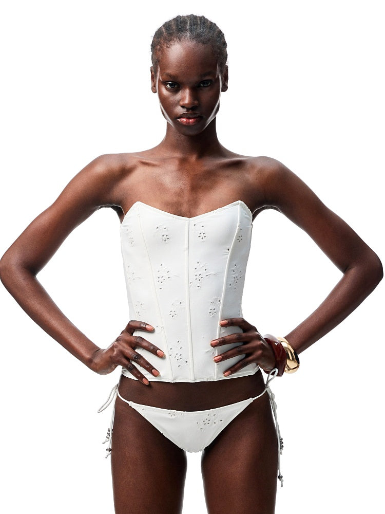 Jacquard Embroidered Fishbone Strapless Sexy Swimsuit【s0000012909】