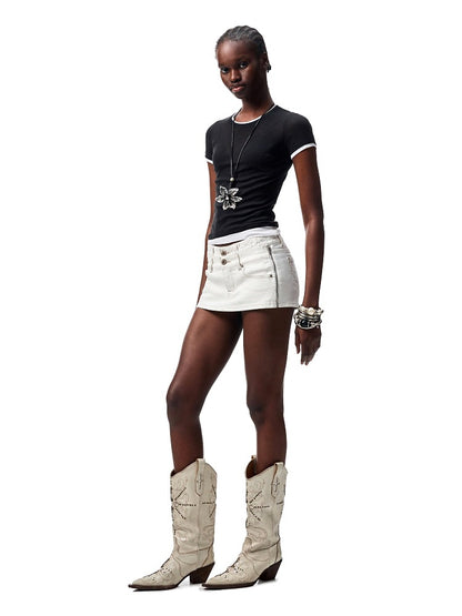 Faux Two Piece Color Blocking Slightly Sheer Short Sleeve T-Shirt 【s0000012890】