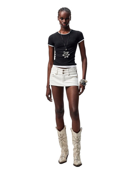 Faux Two Piece Color Blocking Slightly Sheer Short Sleeve T-Shirt 【s0000012890】