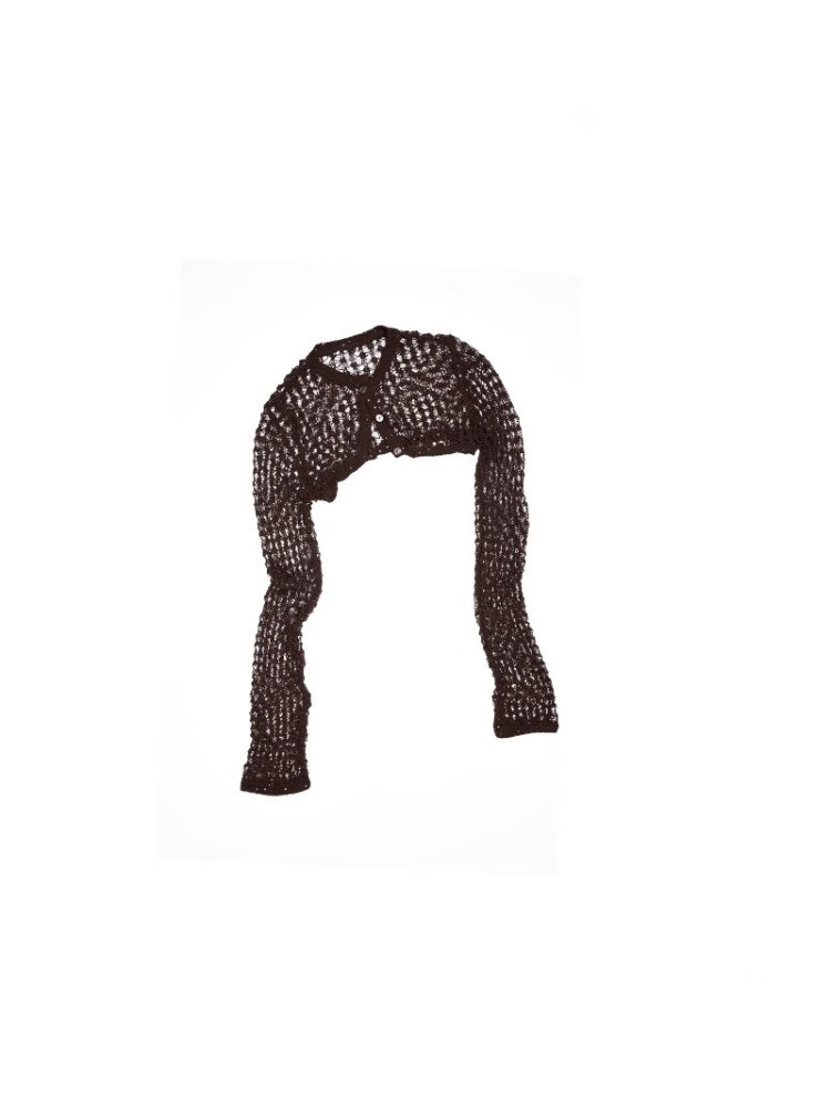 Hollow Out Knitted Cropped Long Sleeve Cover Up【s0000012910】