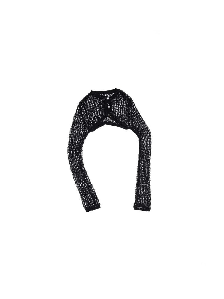 Hollow Out Knitted Cropped Long Sleeve Cover Up【s0000012910】