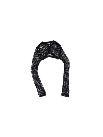 Hollow Out Knitted Cropped Long Sleeve Cover Up【s0000012910】