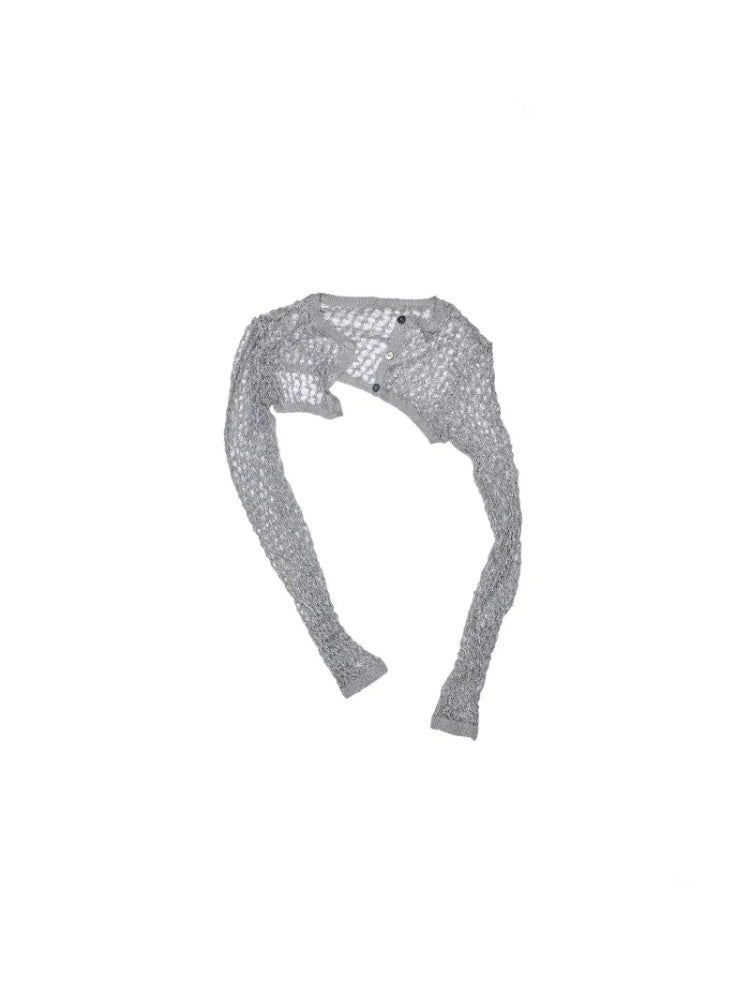 Hollow Out Knitted Cropped Long Sleeve Cover Up【s0000012910】