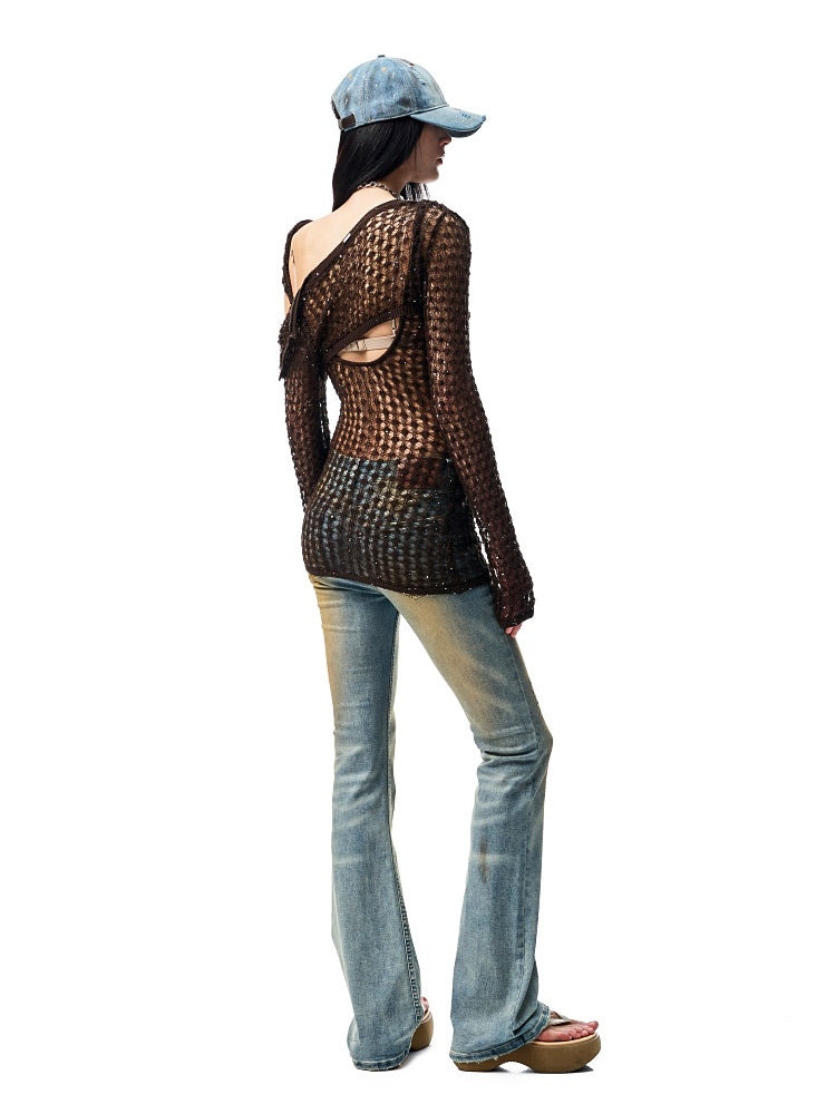 Hollow Out Knitted Cropped Long Sleeve Cover Up【s0000012910】