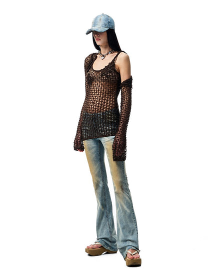 Hollow Out Knitted Cropped Long Sleeve Cover Up【s0000012910】