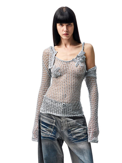 Hollow Out Knitted Cropped Long Sleeve Cover Up【s0000012910】