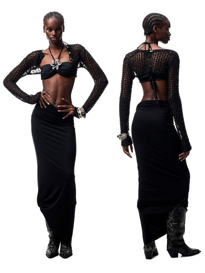 Hollow Out Knitted Cropped Long Sleeve Cover Up【s0000012910】