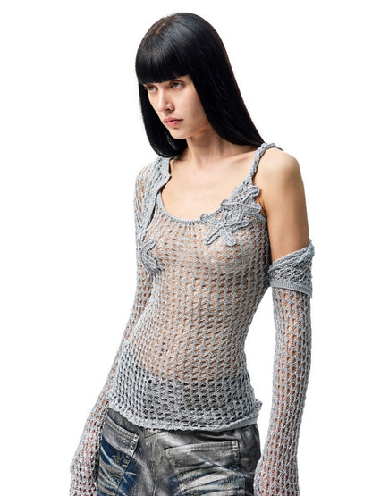Hollow Out Knitted Cropped Long Sleeve Cover Up【s0000012910】