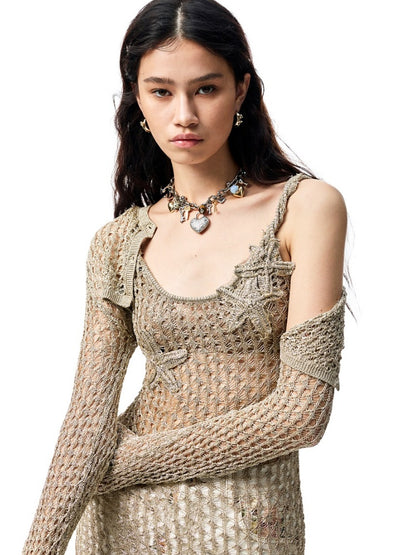 Hollow Out Knitted Cropped Long Sleeve Cover Up【s0000012910】