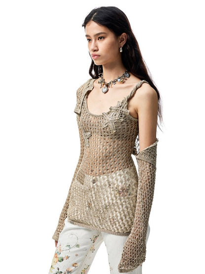 Hollow Out Knitted Cropped Long Sleeve Cover Up【s0000012910】