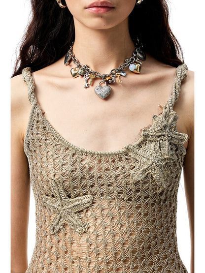 Crocheted Starfish Strappy Knotted Midi Vest【s0000012911】